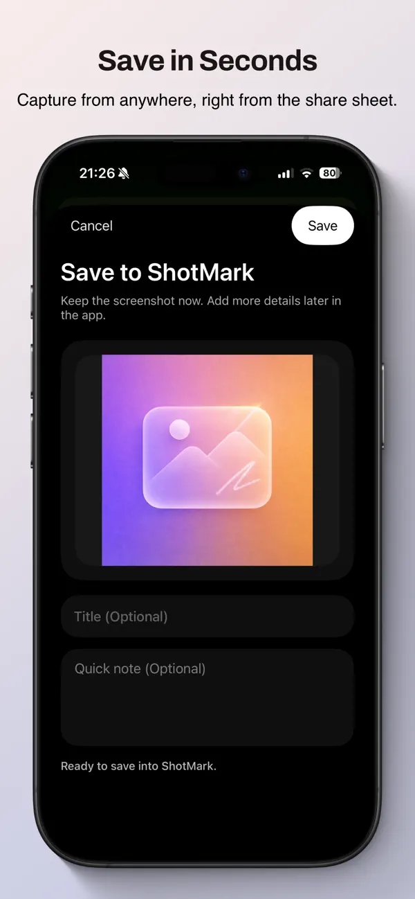 ShotMark App Store screenshot showing export and sharing.