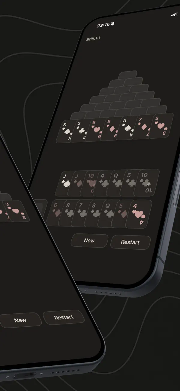 Still13 App Store screenshot showing Pyramid Solitaire gameplay.